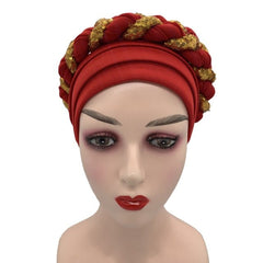 Women African Auto Geles Headtie Already Made Multi Color Wedding Organic Fabric Embroidered - Flexi Africa - FREE POST