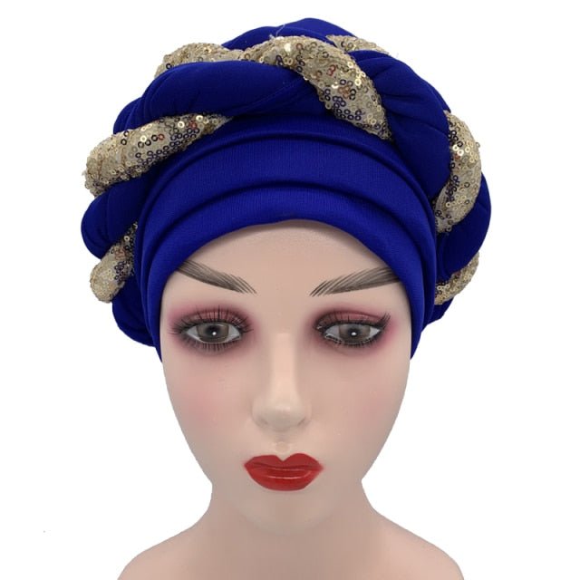 Women African Auto Geles Headtie Already Made Multi Color Wedding Organic Fabric Embroidered - Flexi Africa - FREE POST