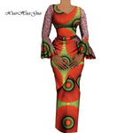 Women's African Outfits 2 Pieces Set Shiny Flare Sleeves V Neck Tops and Long Pencil Skirts African Clothes for Women