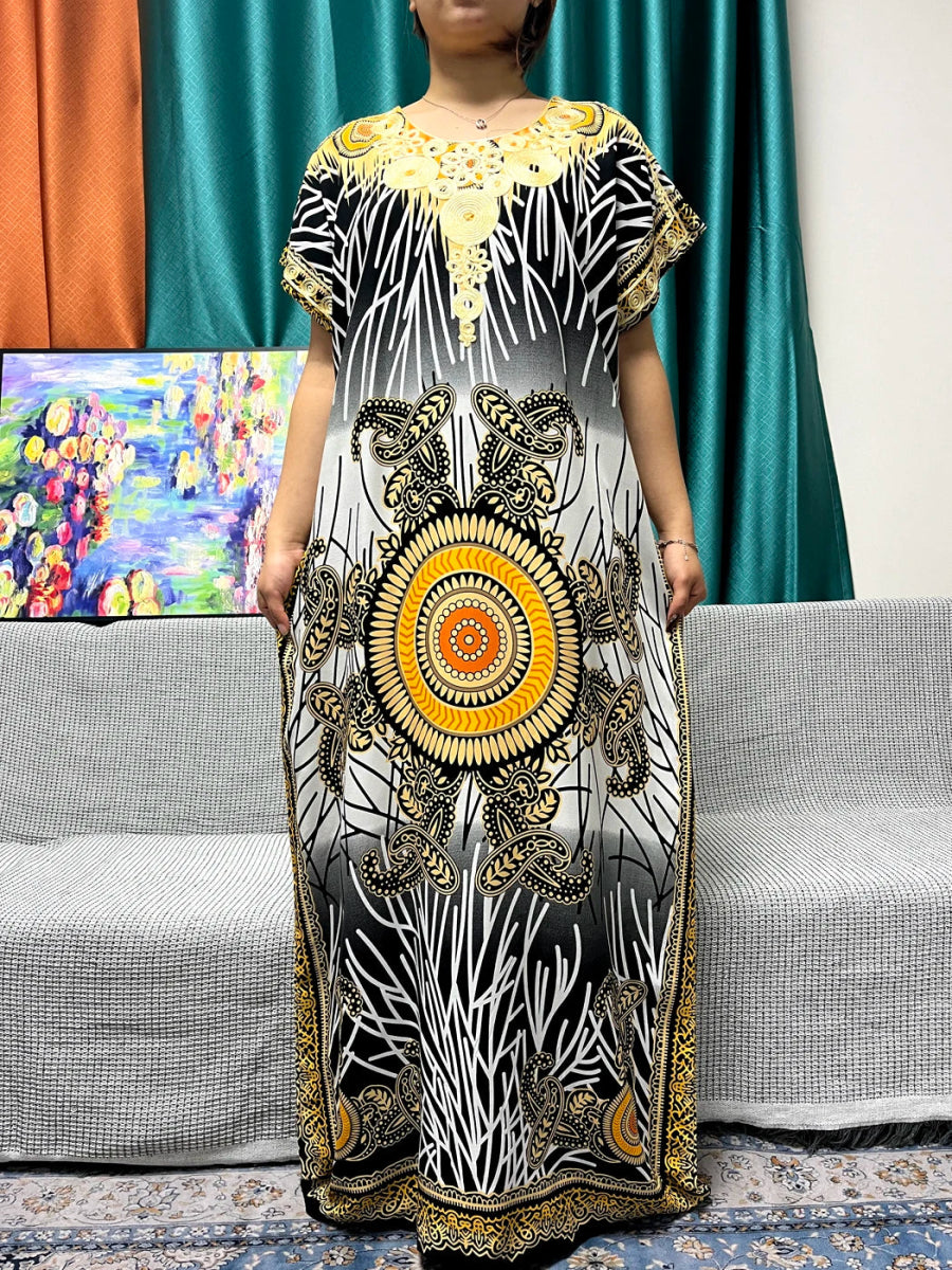 Women's African Abaya Dress – Printed Cotton Kanga Style, Loose Fit - Free Delivery Worldwide only at Flexi Africa