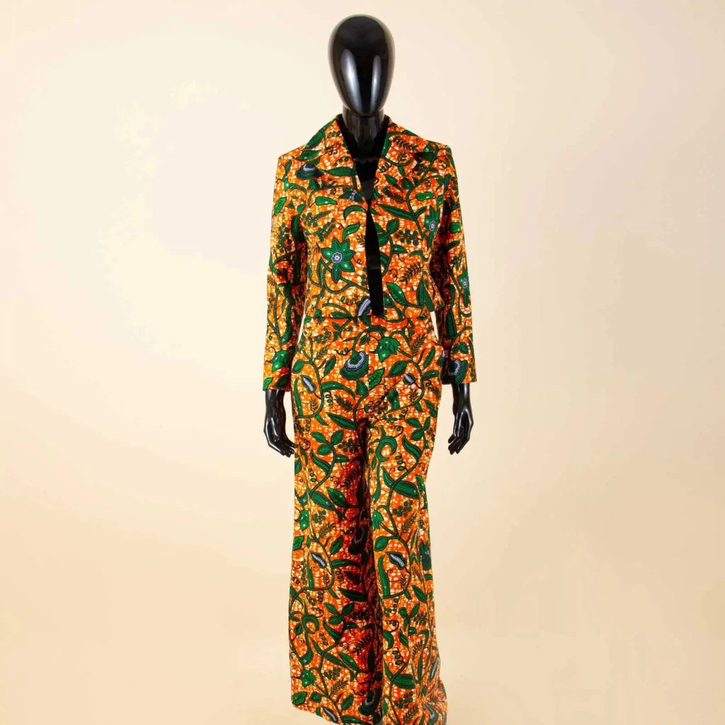 Buy Women’s African Ankara 2PC Outfit – Long Sleeve Top, High-Waist Pants & Earrings for only $104.94 at Flexi Africa!