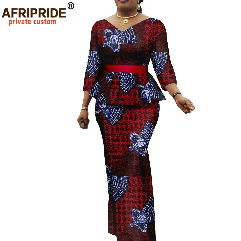 Women’s African Ankara 2PC Set Crop Top Maxi Skirt Belted Traditional Outfit - Free Delivery Worldwide only at Flexi Africa