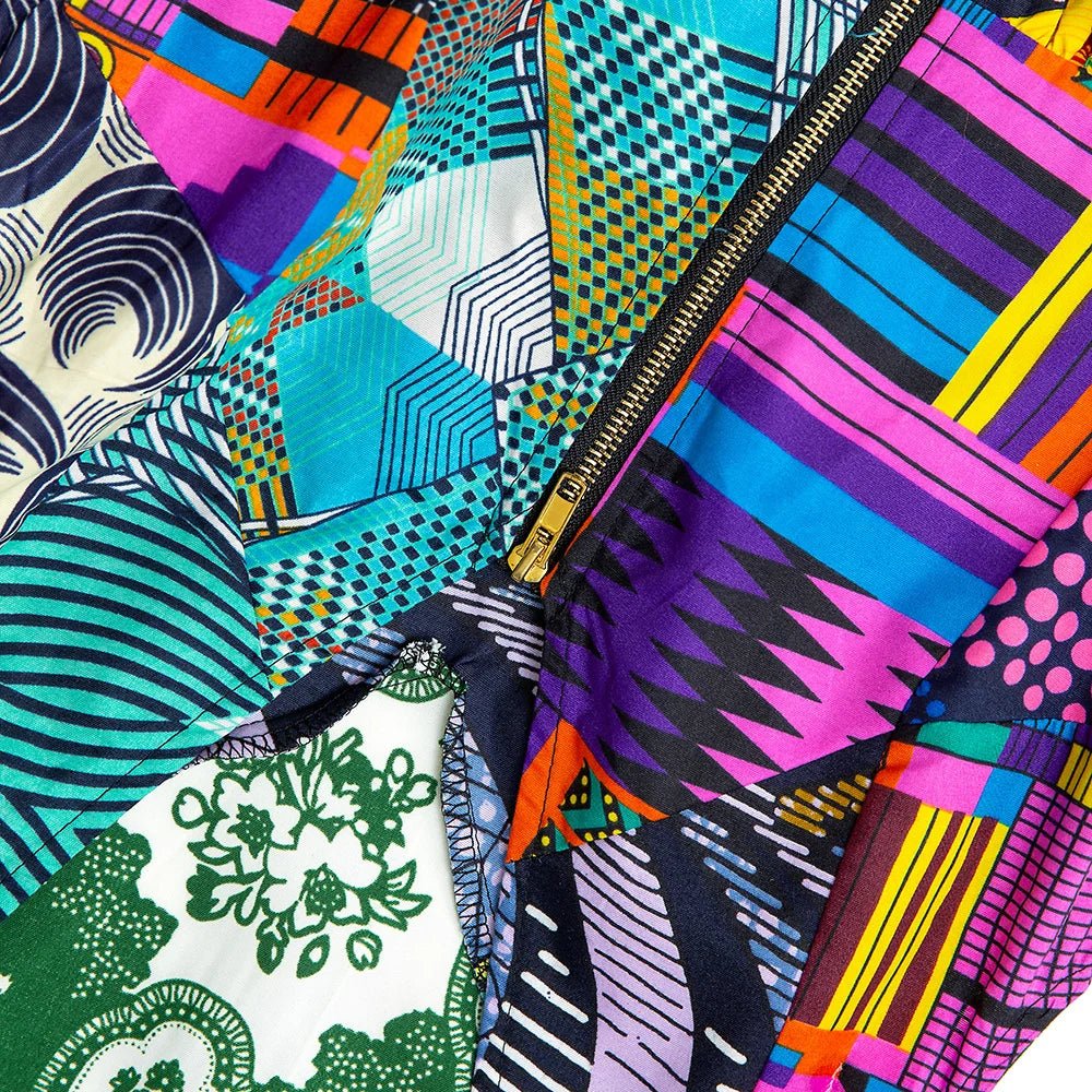 Women’s African Ankara Dress – V Neck Patchwork Print Knee Length Elegant Fashion Dress - Free Delivery Worldwide only at Flexi Africa