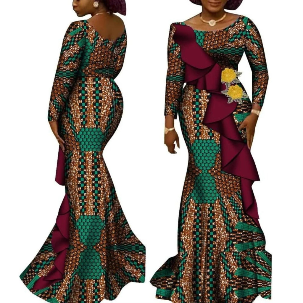 African Long Sleeve Dress - Cotton Dashiki Wedding Gown Flexi Africa African Long Sleeve Dress - Cotton Dashiki Wedding Gown Flexi Africa