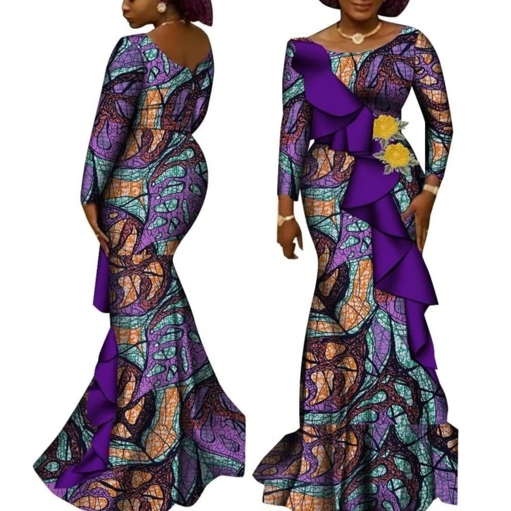 Women’s African Ankara Long Sleeve Dress – Cotton Dashiki Wedding Gown - Free Delivery Worldwide only at Flexi Africa