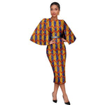 Women’s African Ankara Print Dress – Elegant Shawl Sleeve Belted Midi Dress with Back Split - Free Delivery Worldwide only at Flexi Africa