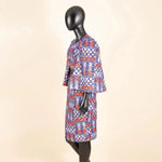 Women’s African Ankara Print Dress – Elegant Shawl Sleeve Belted Midi Dress with Back Split - Free Delivery Worldwide only at Flexi Africa