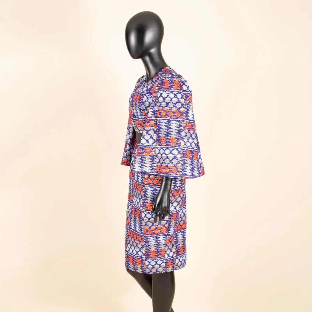 Women’s African Ankara Print Dress – Elegant Shawl Sleeve Belted Midi Dress with Back Split - Free Delivery Worldwide only at Flexi Africa