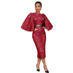 Women’s African Ankara Print Dress – Elegant Shawl Sleeve Belted Midi Dress with Back Split - Free Delivery Worldwide only at Flexi Africa