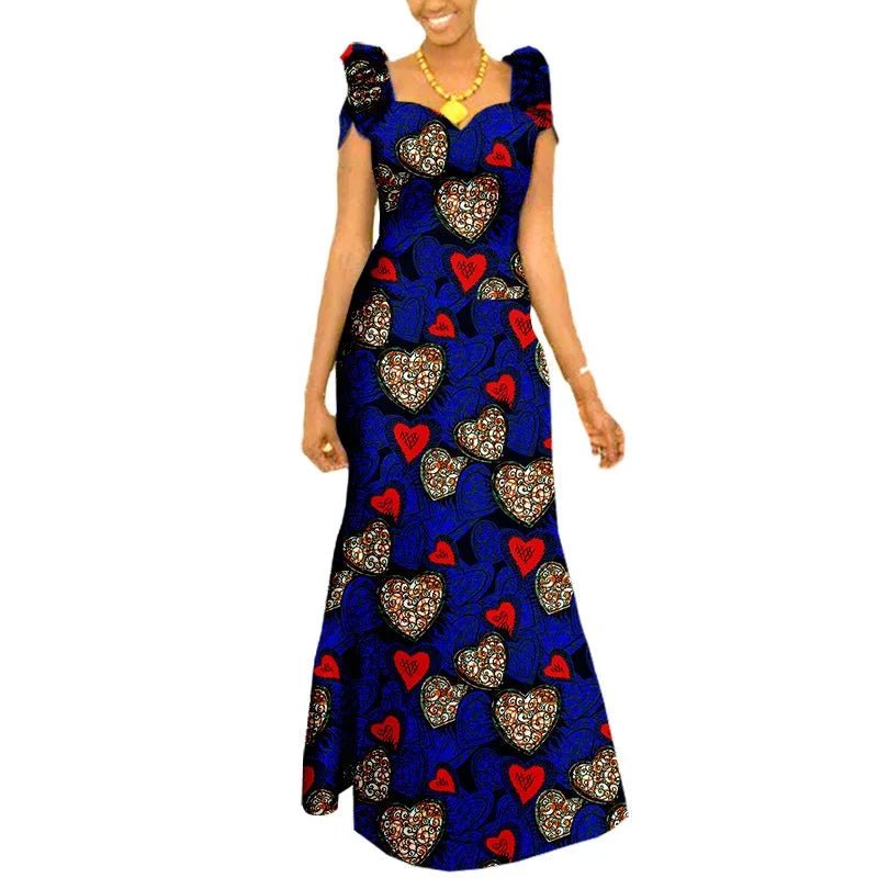 Women’s African Ankara Print Maxi Dress – Short Sleeve Plus Size Dashiki Outfit - Free Delivery Worldwide only at Flexi Africa