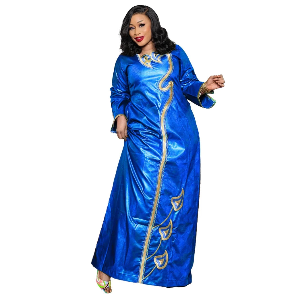 Women’s African Bazin Riche Embroidered Dress – Plus Size Elegant Party, Church & Special Occasion Attire - Free Delivery Worldwide only at Flexi Africa