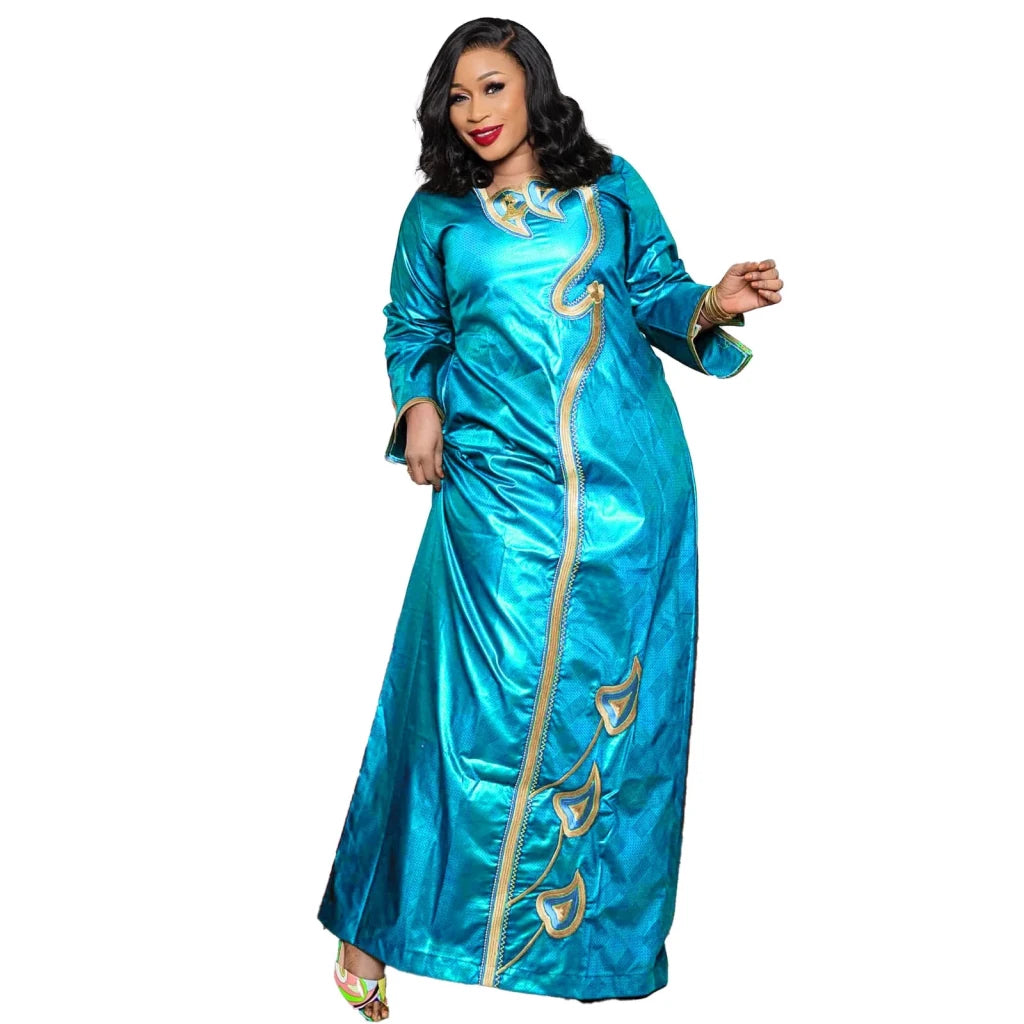 Women’s African Bazin Riche Embroidered Dress – Plus Size Elegant Party, Church & Special Occasion Attire - Free Delivery Worldwide only at Flexi Africa