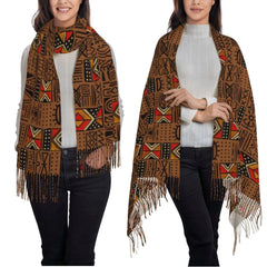 Women’s African Bogolan Tassel Shawl – Warm Tribal Art Scarf & Winter Wrap - Free Delivery Worldwide only at Flexi Africa