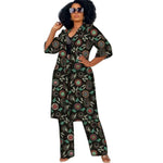 Women’s African Couture Trench Set – Collarless 3/4 Sleeve Print Windbreaker Cardigan with Pants - Free Delivery Worldwide only at Flexi Africa