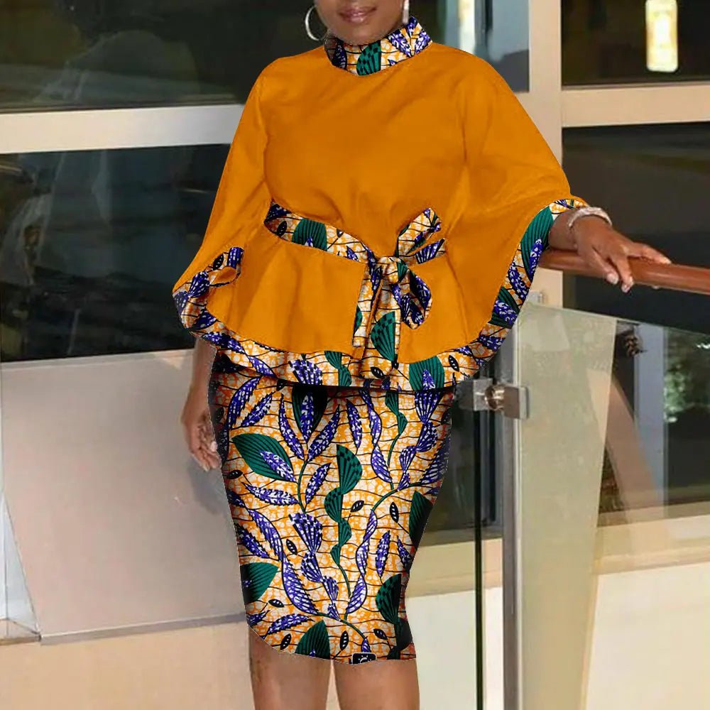 Women’s African Dashiki Shirt & Ankara Skirt 2-Piece Set – Traditional Tribal Print Outfit - Free Delivery Worldwide only at Flexi Africa