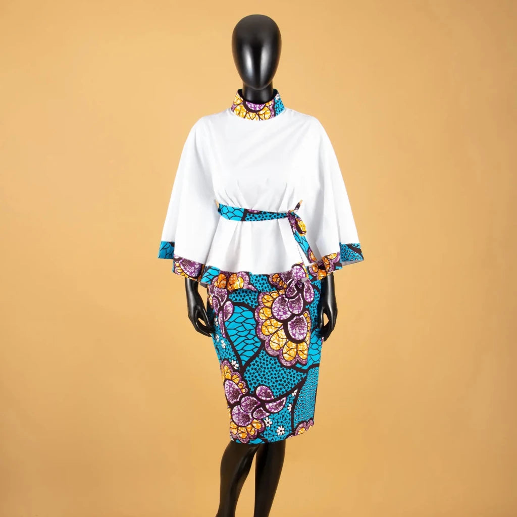 Women’s African Dashiki Shirt & Ankara Skirt 2-Piece Set – Traditional Tribal Print Outfit - Free Delivery Worldwide only at Flexi Africa