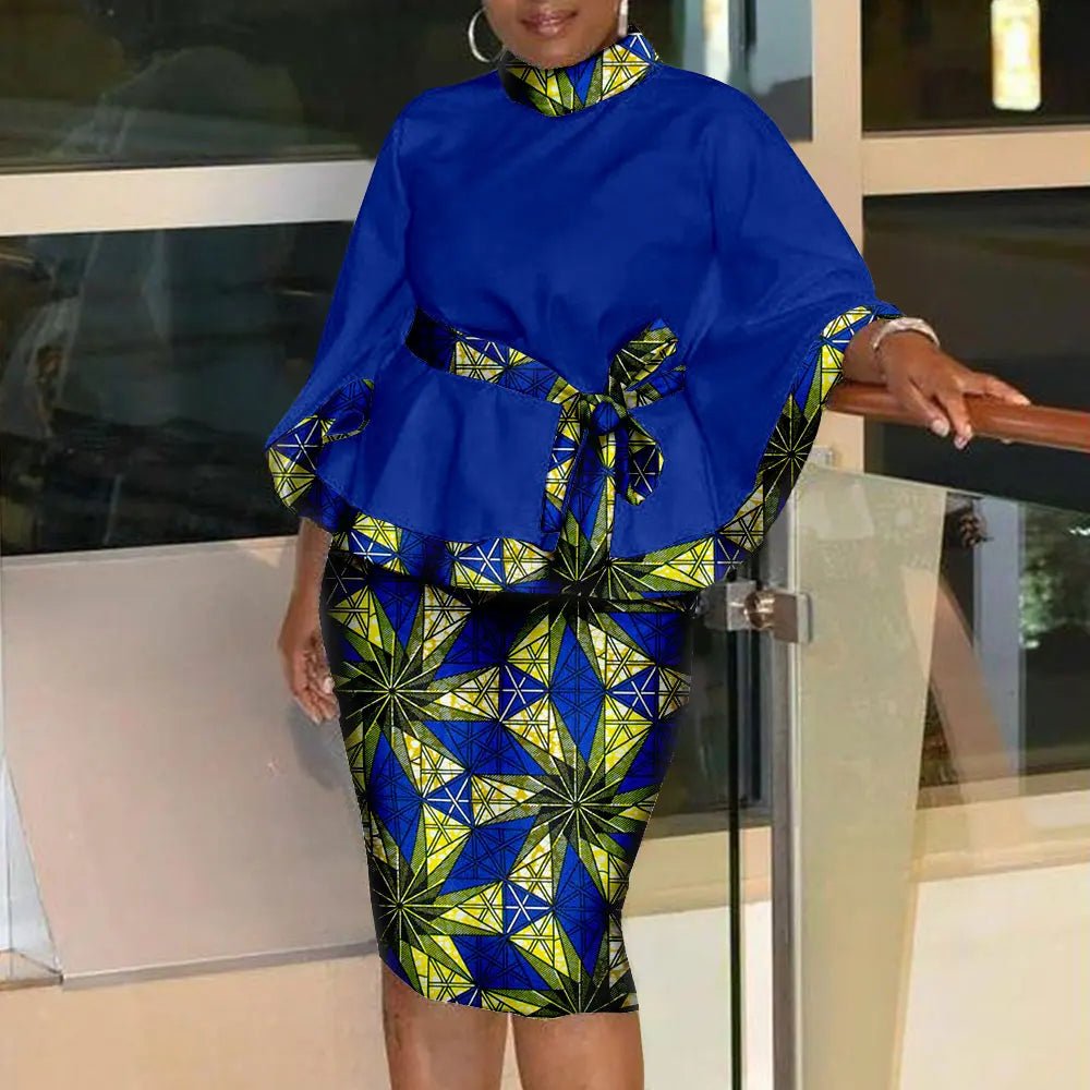 Women’s African Dashiki Shirt & Ankara Skirt 2-Piece Set – Traditional Tribal Print Outfit - Free Delivery Worldwide only at Flexi Africa