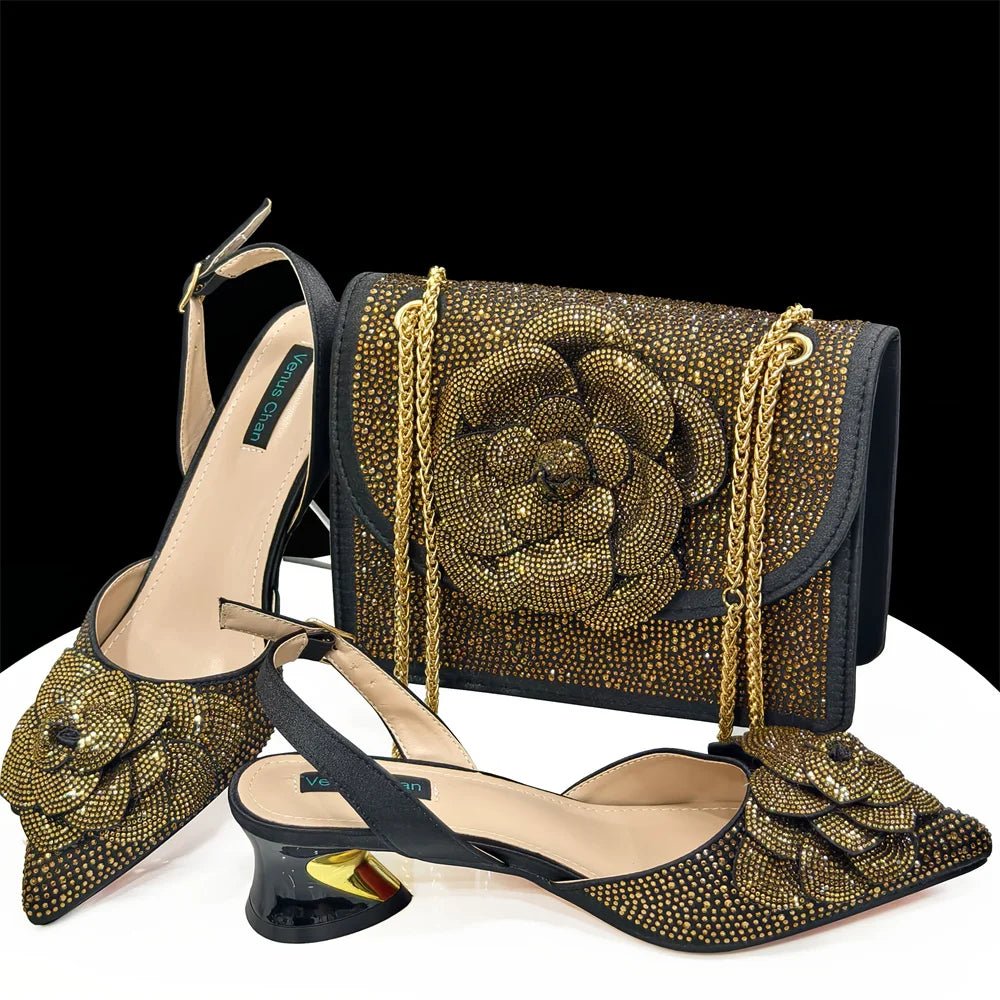 Women's African Evening Shoes & Bag Set – Rhinestone Peep-Toe Pumps – alternate view 5