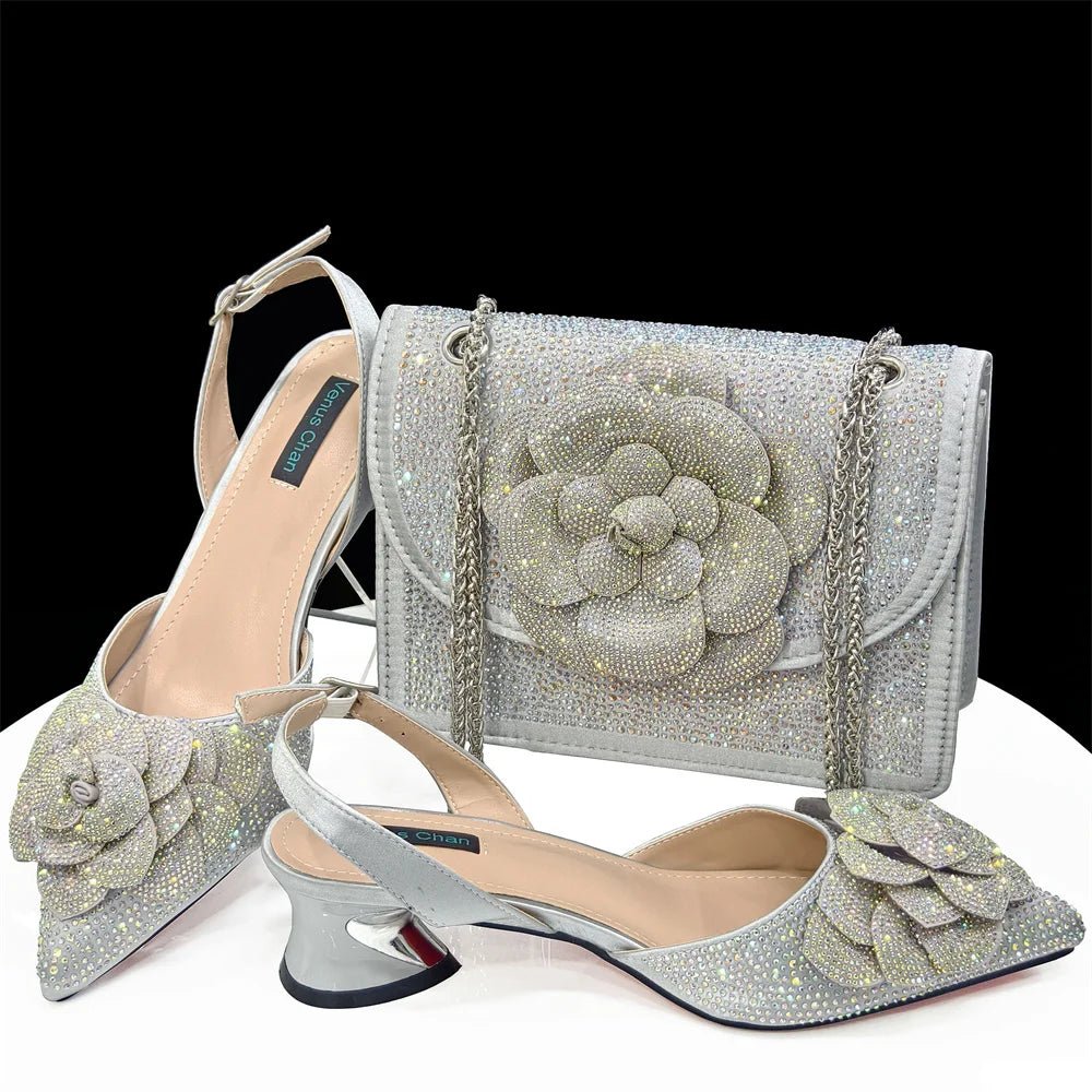 Women's African Evening Shoes & Bag Set – Rhinestone Peep-Toe Pumps – alternate view 6