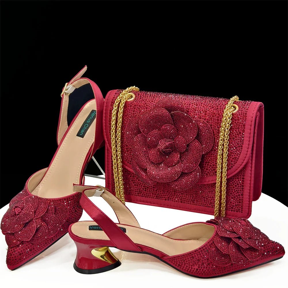 Women's African Evening Shoes & Bag Set – Rhinestone Peep-Toe Pumps – alternate view 2