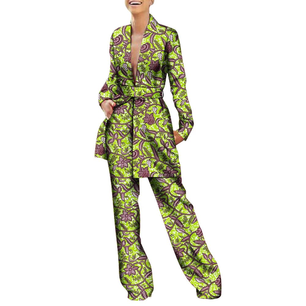 Women’s African Fashion Outfit – Ankara Trench Coat and Long Pants Set - Free Delivery Worldwide only at Flexi Africa