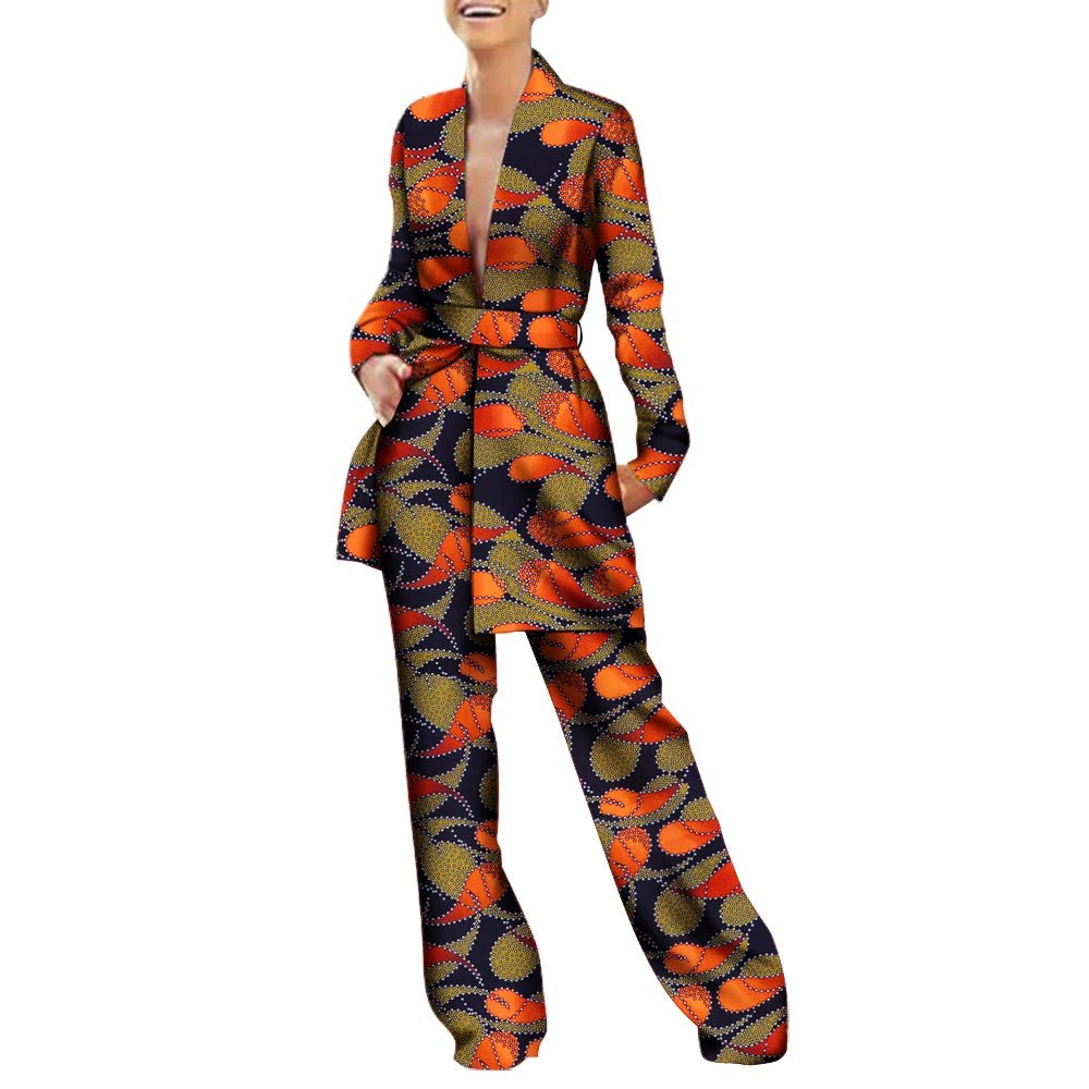 Women’s African Fashion Outfit – Ankara Trench Coat and Long Pants Set - Free Delivery Worldwide only at Flexi Africa