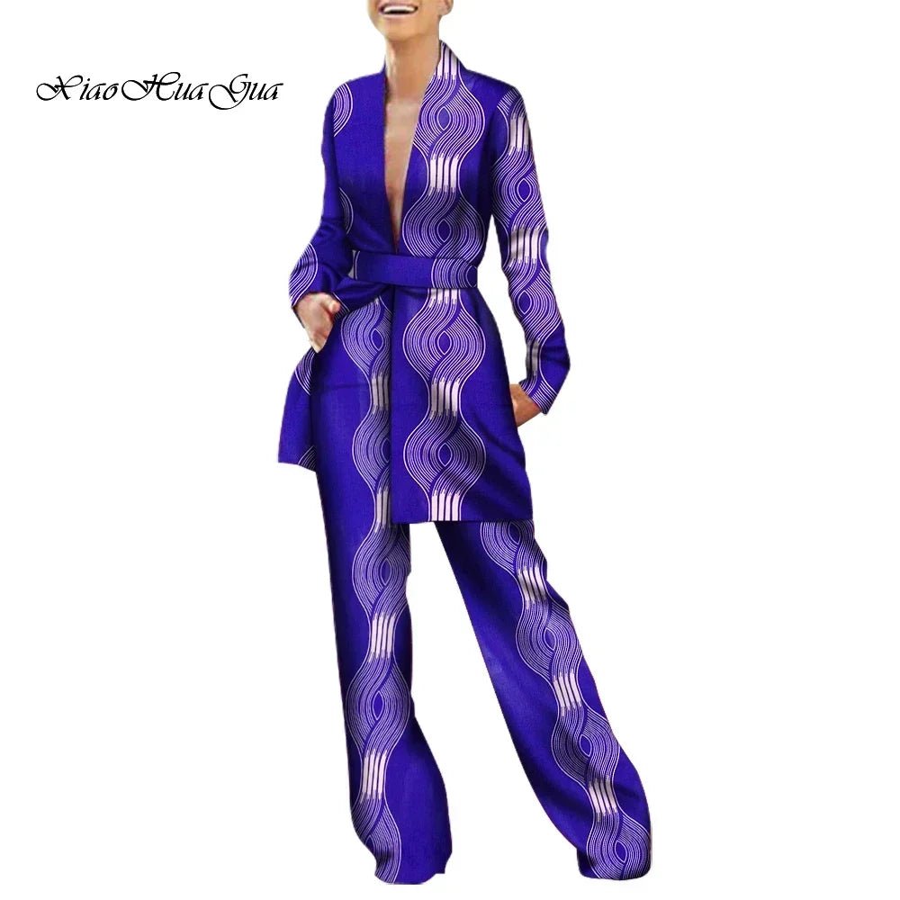 Women’s African Fashion Outfit – Ankara Trench Coat and Long Pants Set - Free Delivery Worldwide only at Flexi Africa