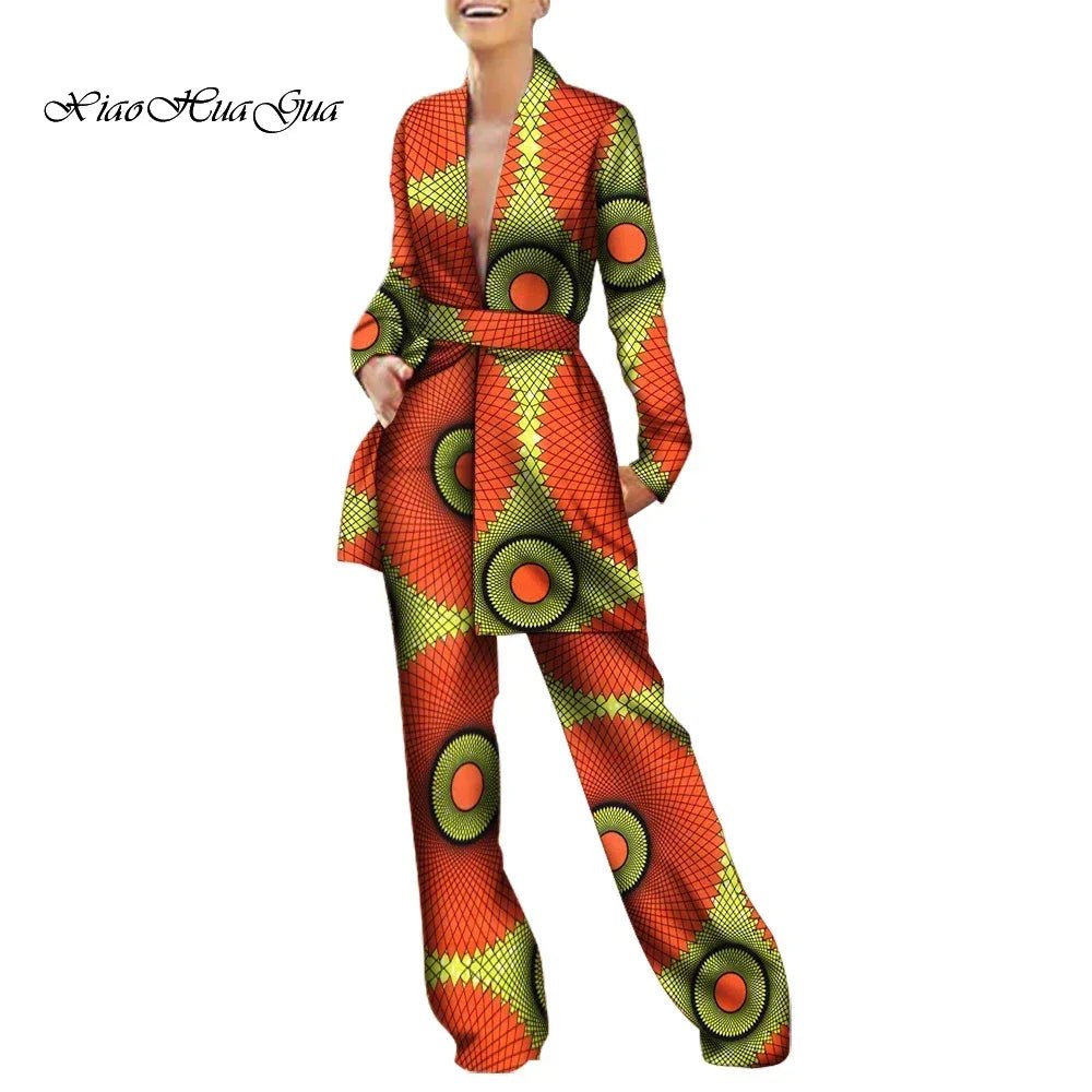 Women’s African Fashion Outfit – Ankara Trench Coat and Long Pants Set - Free Delivery Worldwide only at Flexi Africa