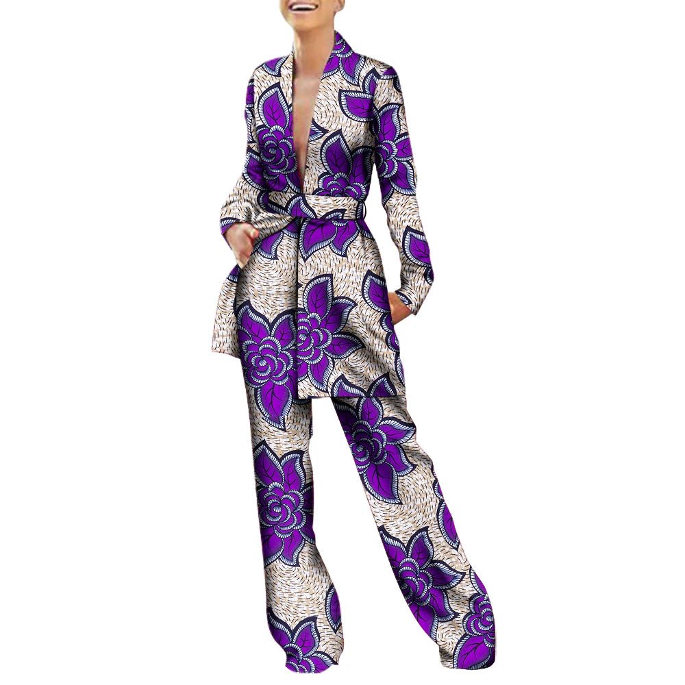 Women’s African Fashion Outfit – Ankara Trench Coat and Long Pants Set - Free Delivery Worldwide only at Flexi Africa