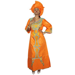 Women's African Fashion Set – Bazin Riche Embroidered Long Dress - Free Delivery Worldwide only at Flexi Africa