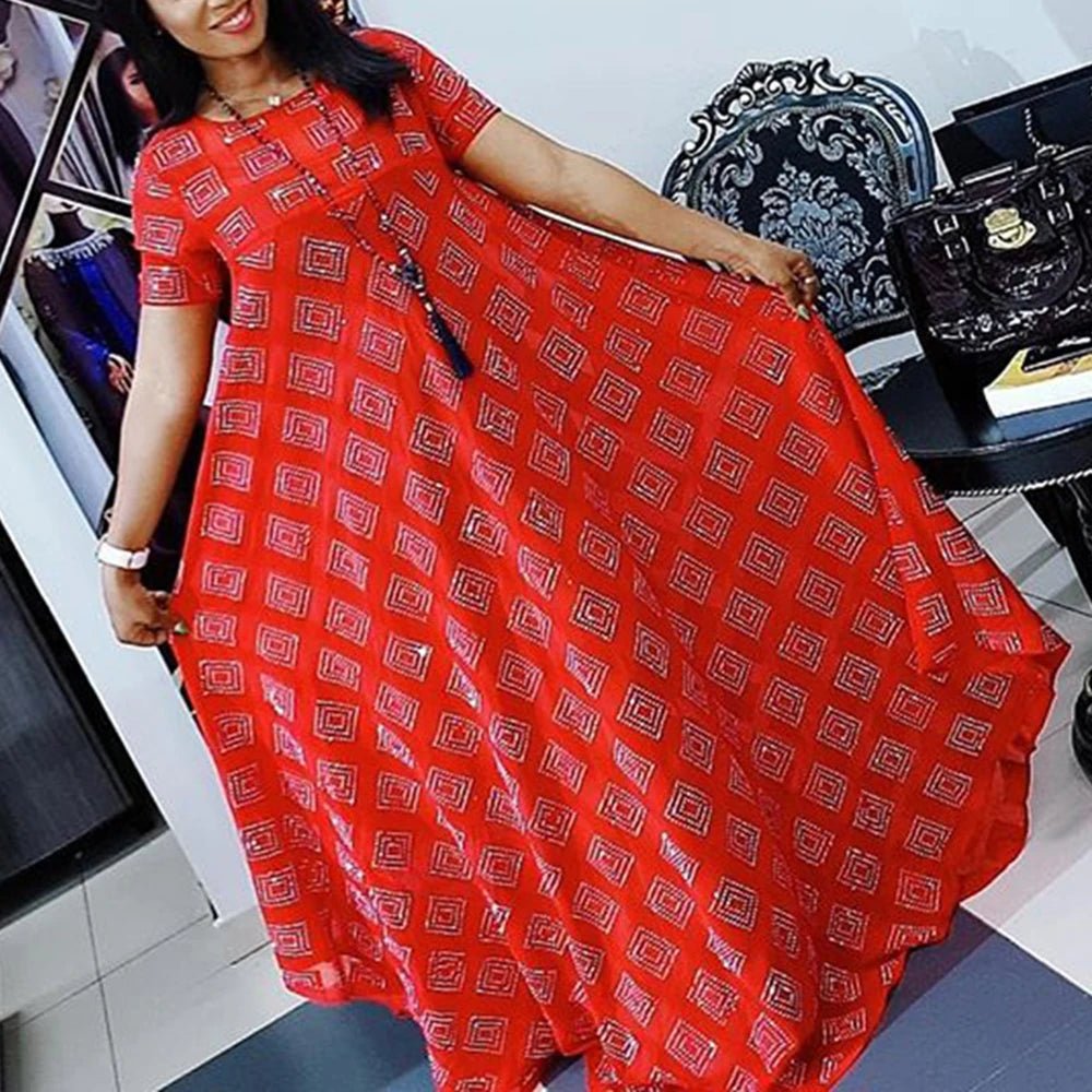 Women’s African Geometric Print Dress – Dashiki Summer Pullover Outfit - Free Delivery Worldwide only at Flexi Africa