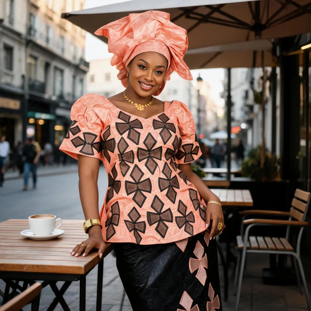 Women's African-Inspired Embroidered Dress & Scarf - Free Delivery Worldwide only at Flexi Africa