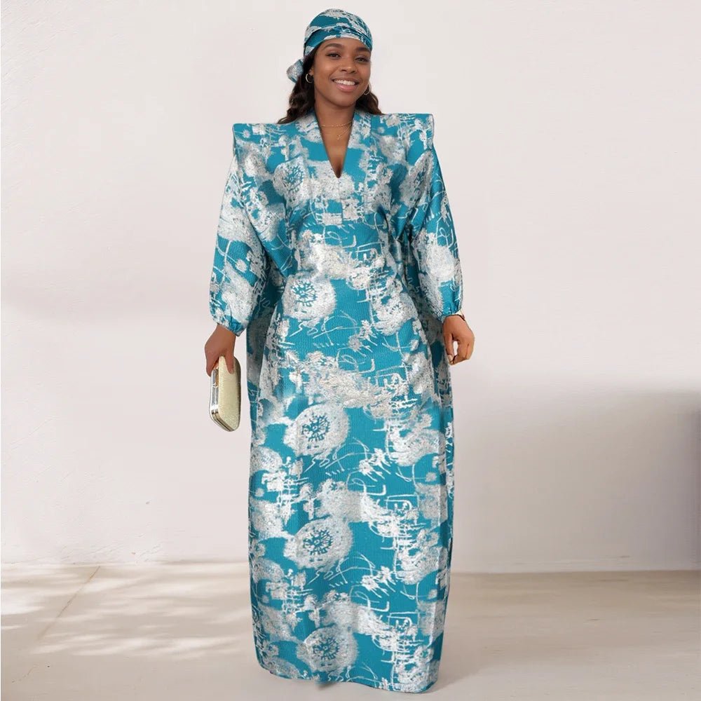 Women's African-Inspired Maxi Kaftan with Headscarf - Free Delivery Worldwide only at Flexi Africa