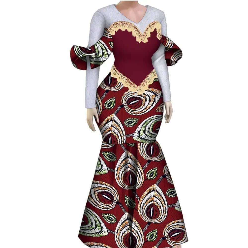 Women’s African Plus Size Evening Dress – Luxury Ankara Lace Mermaid Gown for Wedding & Party - Free Delivery Worldwide only at Flexi Africa