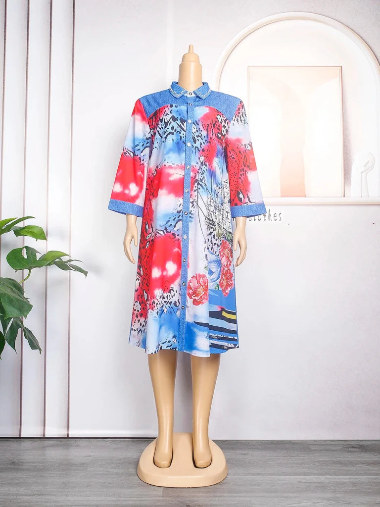 Women's African Print Button-Front Party Dress - Free Delivery Worldwide only at Flexi Africa