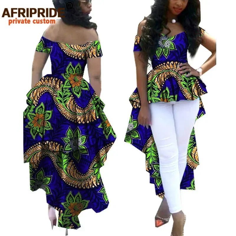 Women's African Print Dashiki Maxi Dress – Ankara Off - Shoulder V - Neck Plus Size Gown - Free Delivery Worldwide only at Flexi Africa