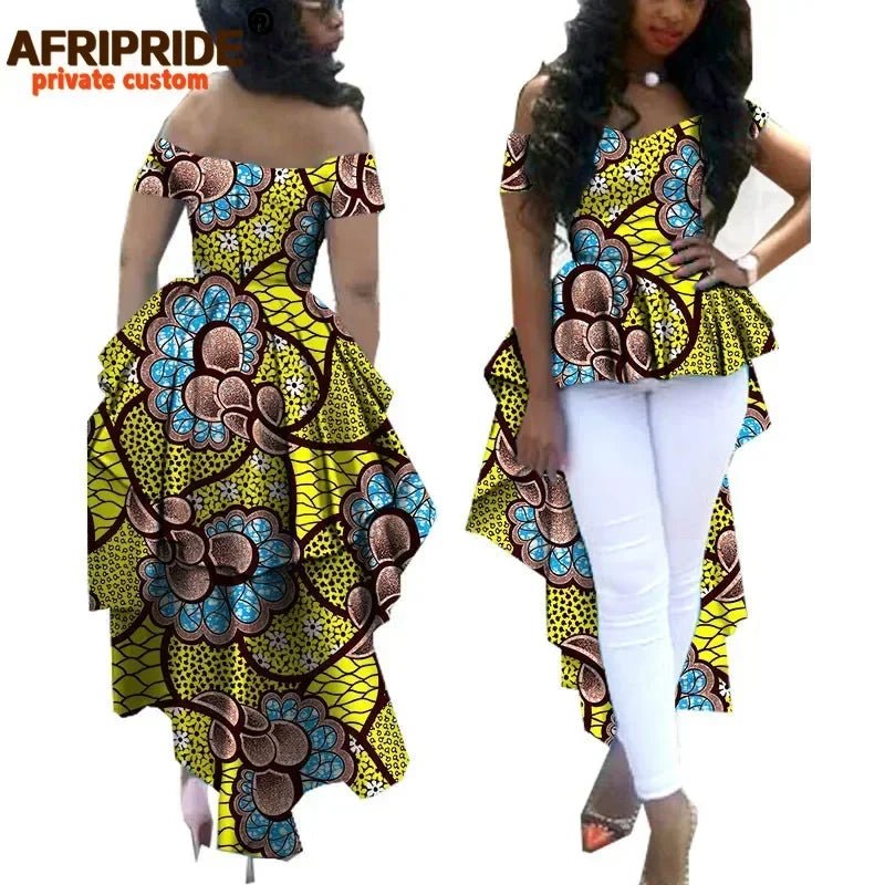 Women's African Print Dashiki Maxi Dress – Ankara Off - Shoulder V - Neck Plus Size Gown - Free Delivery Worldwide only at Flexi Africa