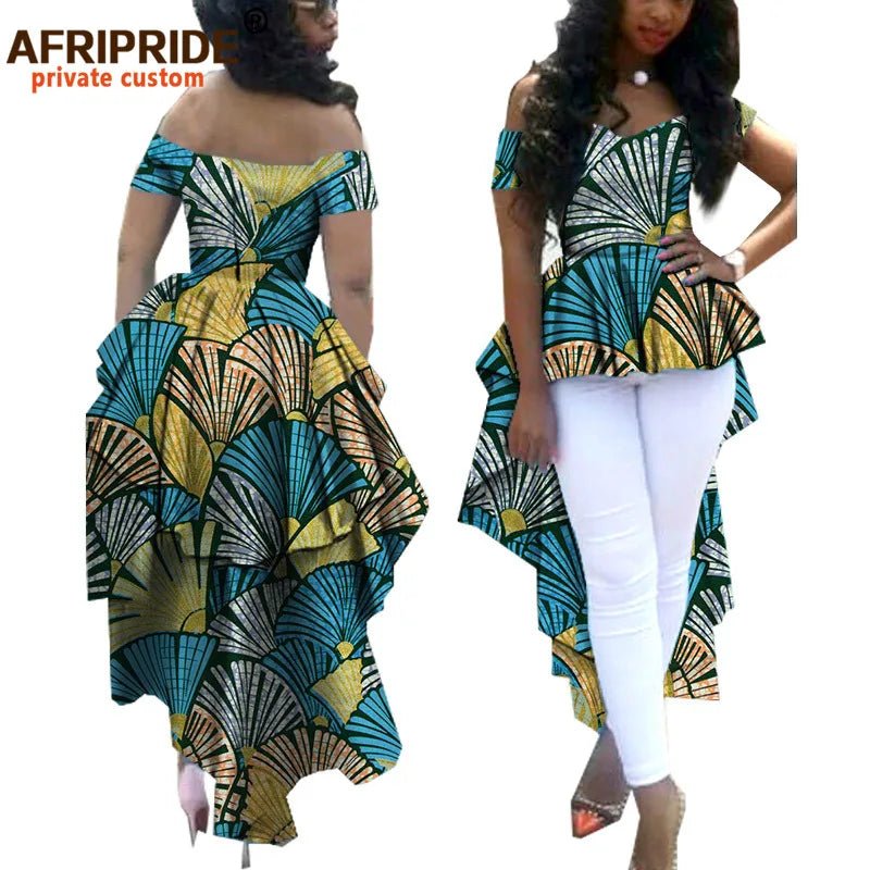 Women's African Print Dashiki Maxi Dress – Ankara Off - Shoulder V - Neck Plus Size Gown - Free Delivery Worldwide only at Flexi Africa
