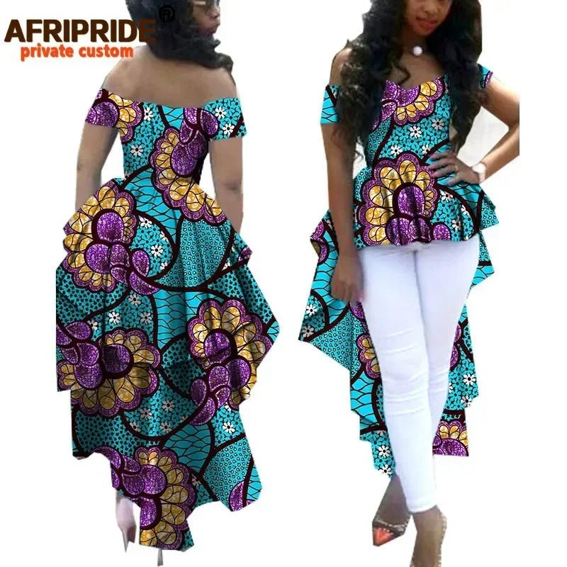 Women's African Print Dashiki Maxi Dress – Ankara Off - Shoulder V - Neck Plus Size Gown - Free Delivery Worldwide only at Flexi Africa