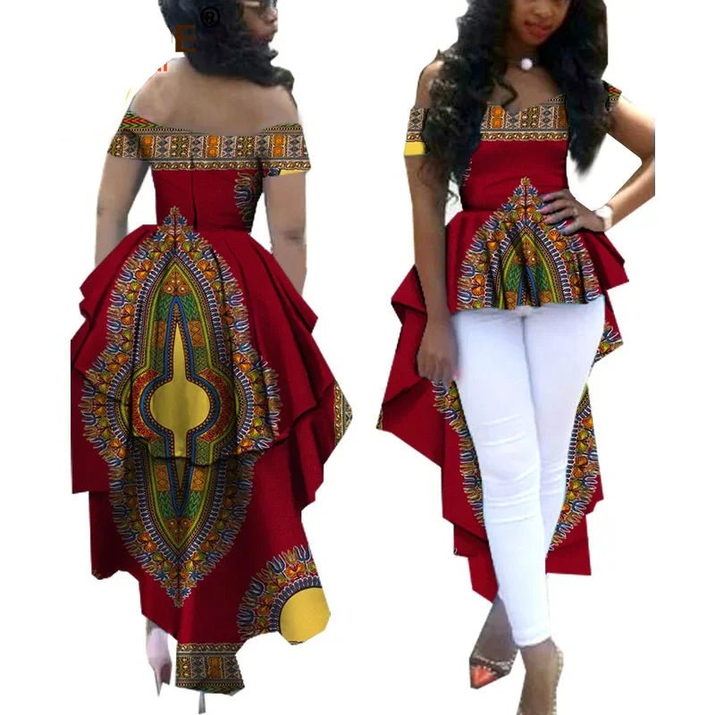 Women's African Print Dashiki Maxi Dress – Ankara Off - Shoulder V - Neck Plus Size Gown - Free Delivery Worldwide only at Flexi Africa