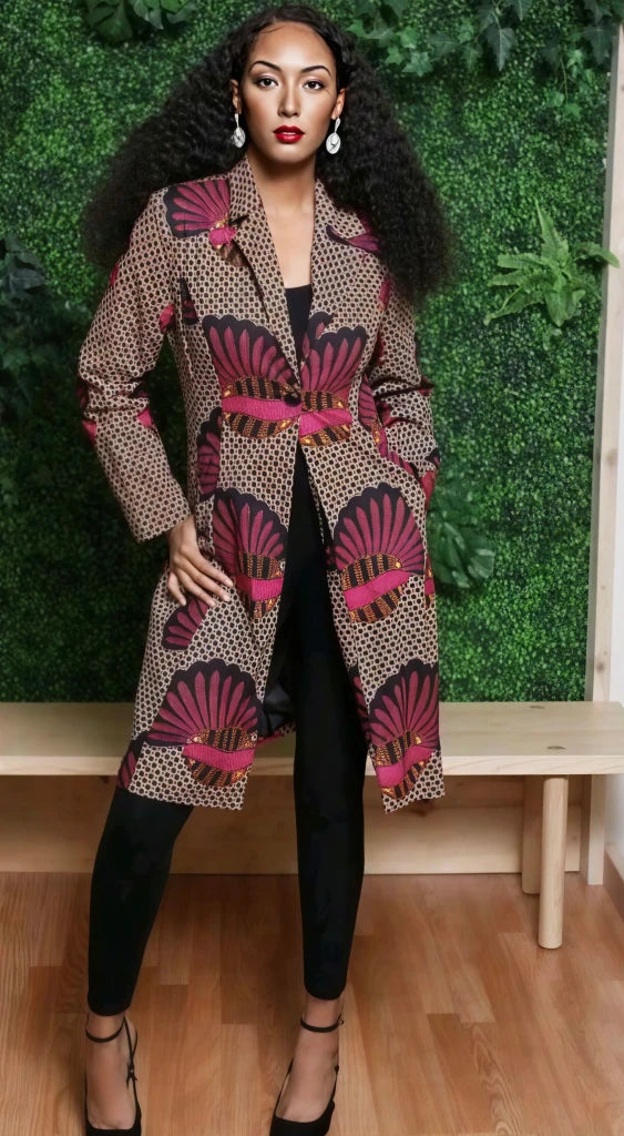 Women's African-Print Longline Blazer Jacket - Free Delivery Worldwide only at Flexi Africa