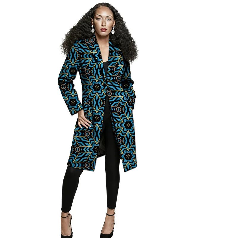Women's African-Print Longline Blazer Jacket - Free Delivery Worldwide only at Flexi Africa