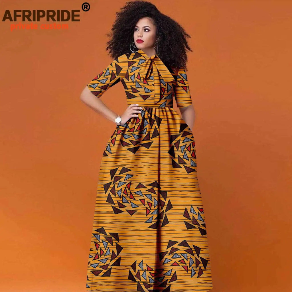 Women’s African Print Maxi Dress – Traditional High Waist Ankara Half Sleeve Attire - Free Delivery Worldwide only at Flexi Africa