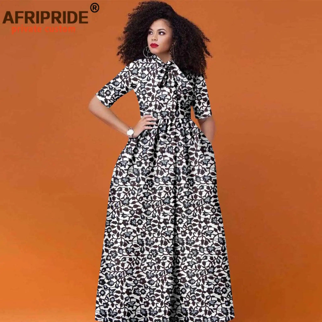 Women’s African Print Maxi Dress – Traditional High Waist Ankara Half Sleeve Attire - Free Delivery Worldwide only at Flexi Africa
