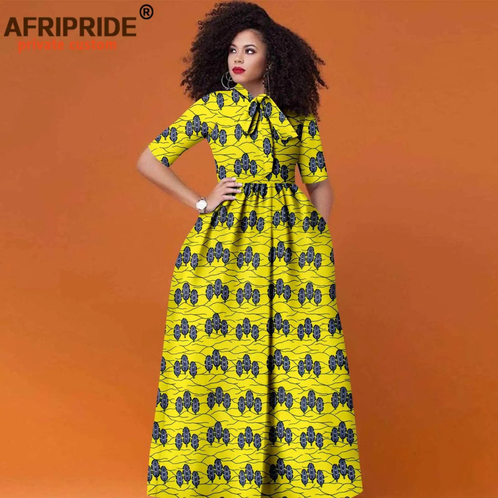 Women’s African Print Maxi Dress – Traditional High Waist Ankara Half Sleeve Attire - Free Delivery Worldwide only at Flexi Africa
