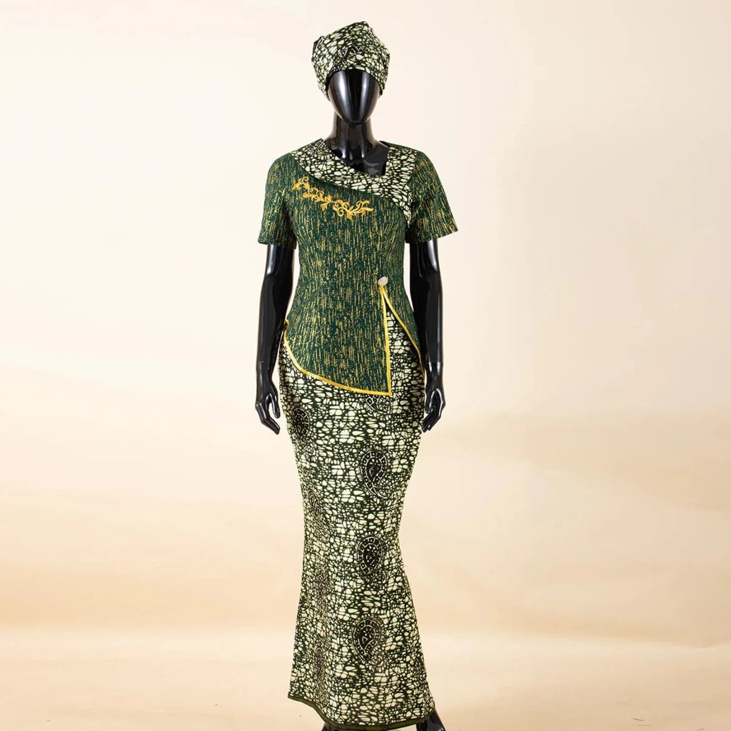 Women's African Print Skirt Set with Headwrap - Free Delivery Worldwide only at Flexi Africa