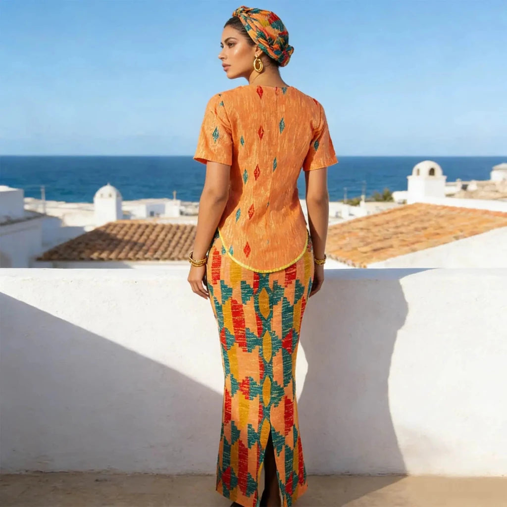 Women's African Print Skirt Set with Headwrap - Free Delivery Worldwide only at Flexi Africa