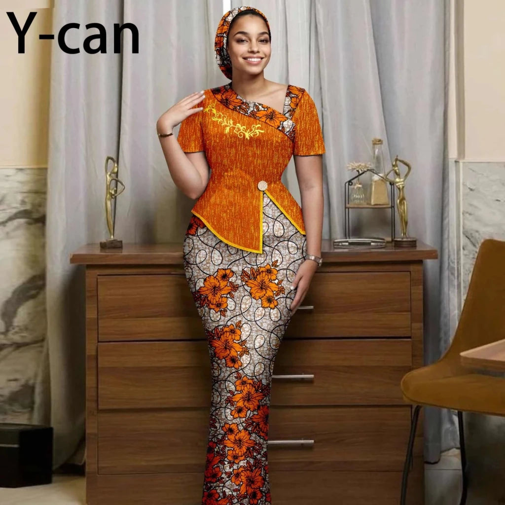 Women's African Print Skirt Set with Headwrap – product view 21