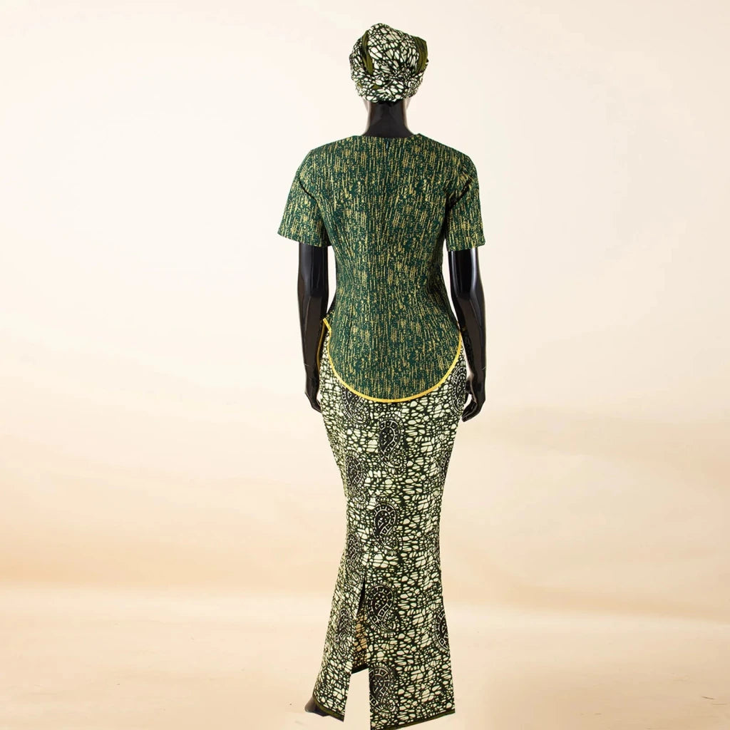 Women's African Print Skirt Set with Headwrap – product view 11