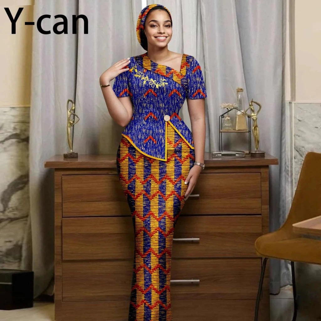 Women's African Print Skirt Set with Headwrap – product view 22